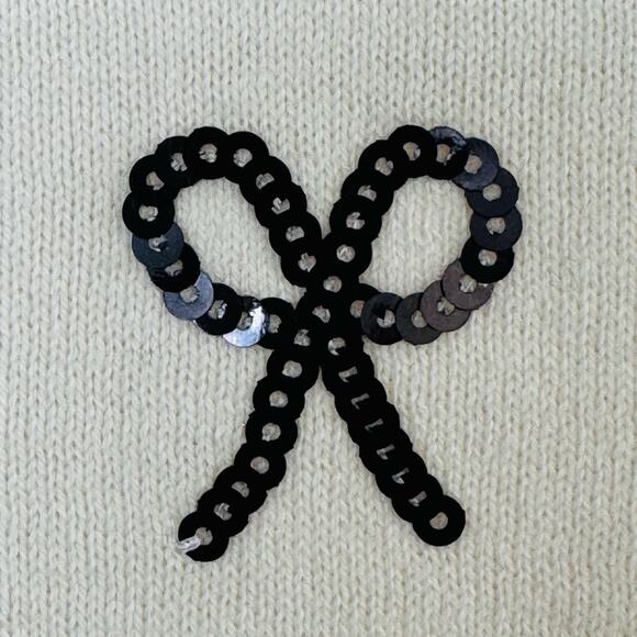 J.CREW TEDDIE IVORY SEQUIN BOW COQUETTE SWEATER LIGHTWEIGHT SZ S - Picture 3 of 5